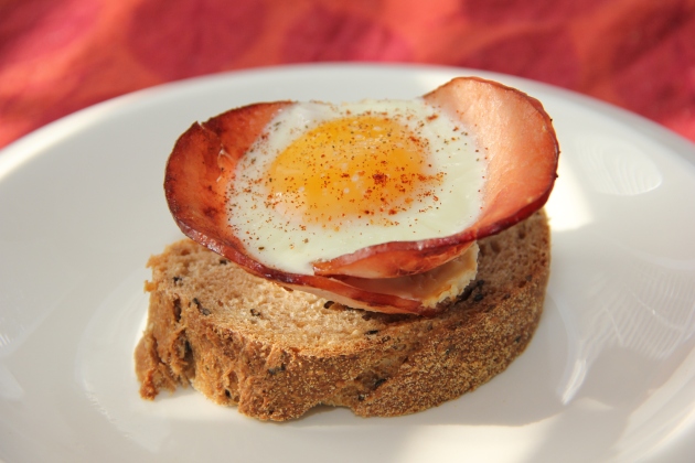 Saturday breakfast -- ham and egg flowers over a toast